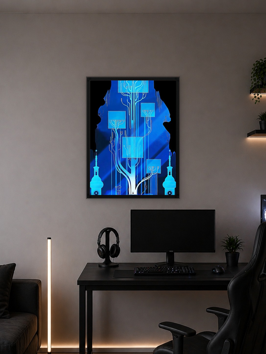 Futuristic Blue Circuitry Tree