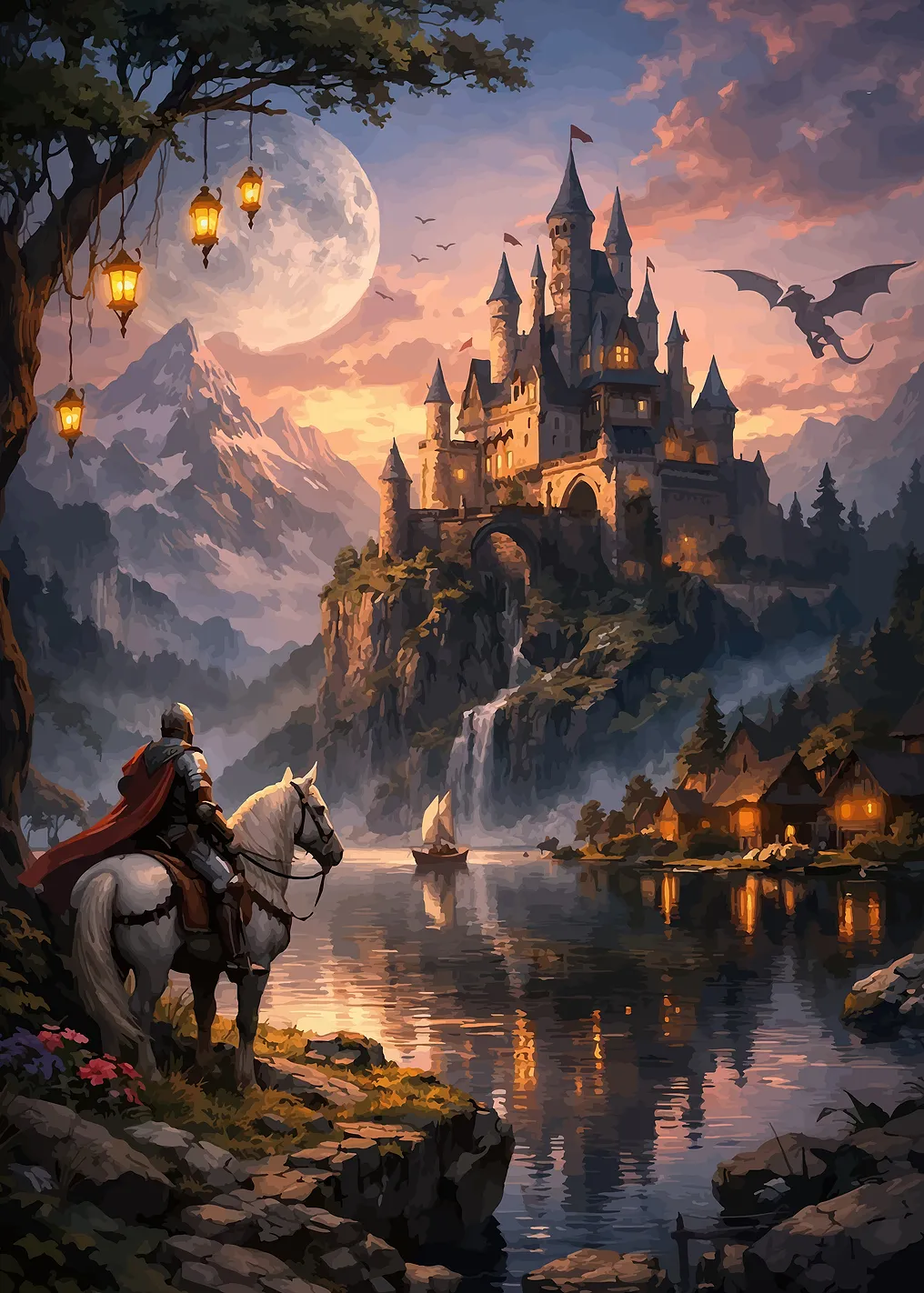 Fantasy Castle Landscape with Knight