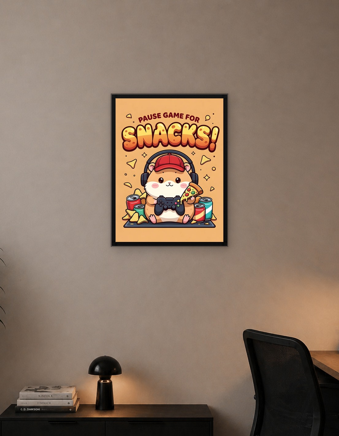 Gamer Hamster with Pizza and Snacks