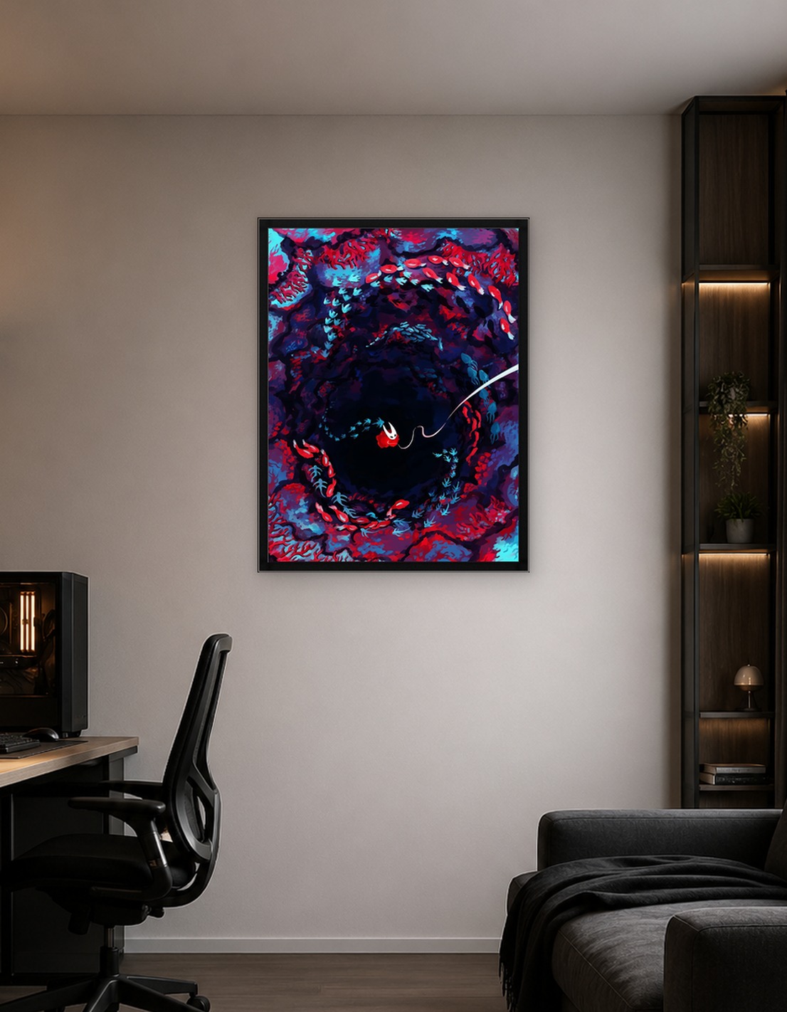 Hornet in a dark, colorful abyss