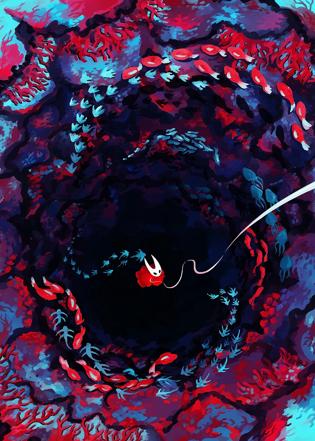 Hornet in a dark, colorful abyss