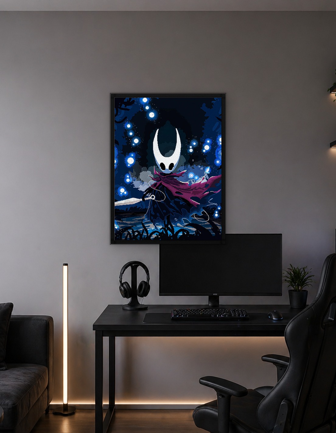 Hornet from Hollow Knight in a Dark Forest