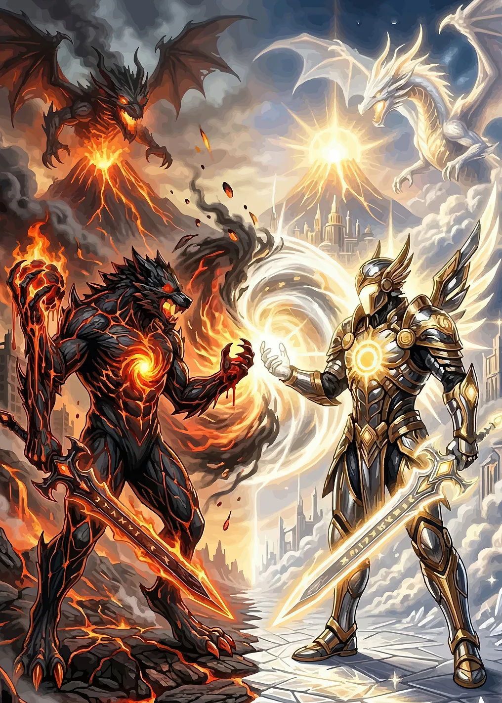 Epic Fantasy Battle Between Light and Dark