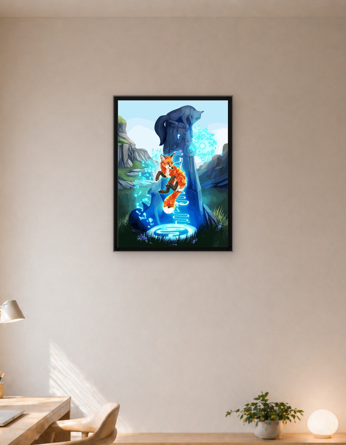 Magical Fox and Stone Statue