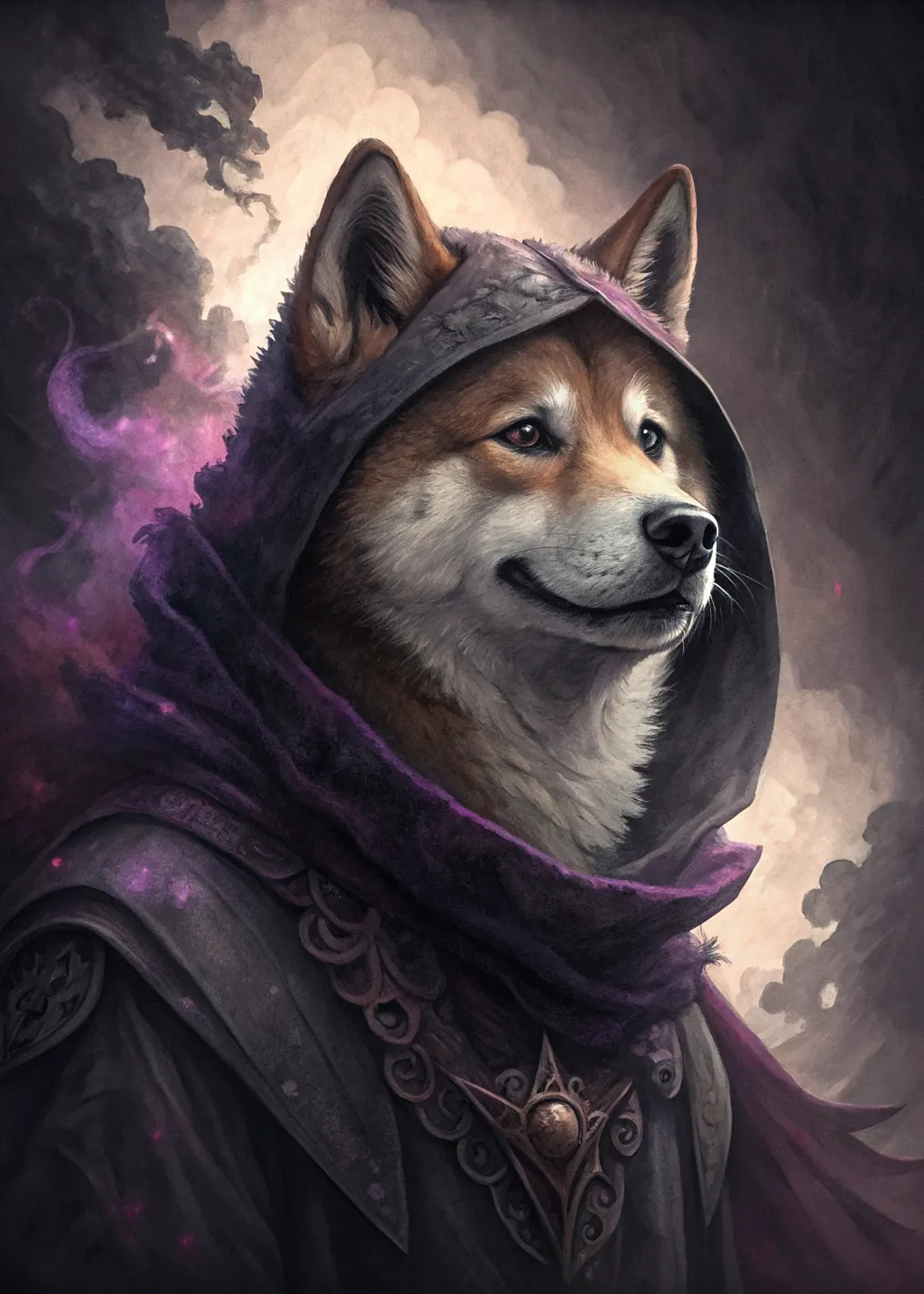 Shiba Inu Wizard in Purple Robes