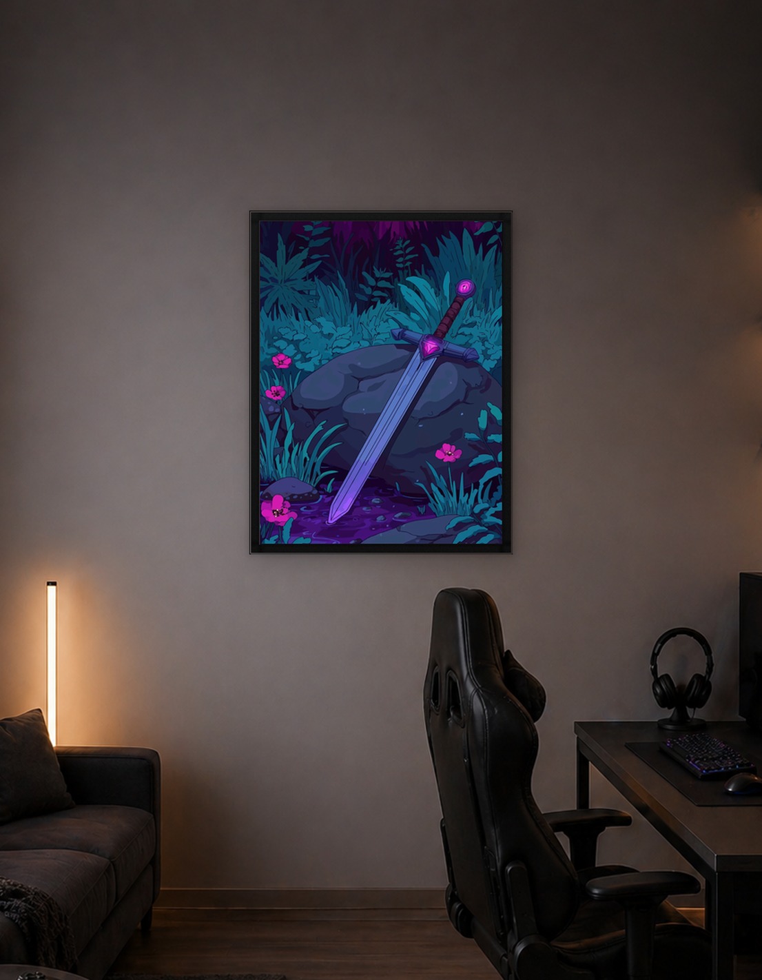 Magical Sword in a Forest Stream