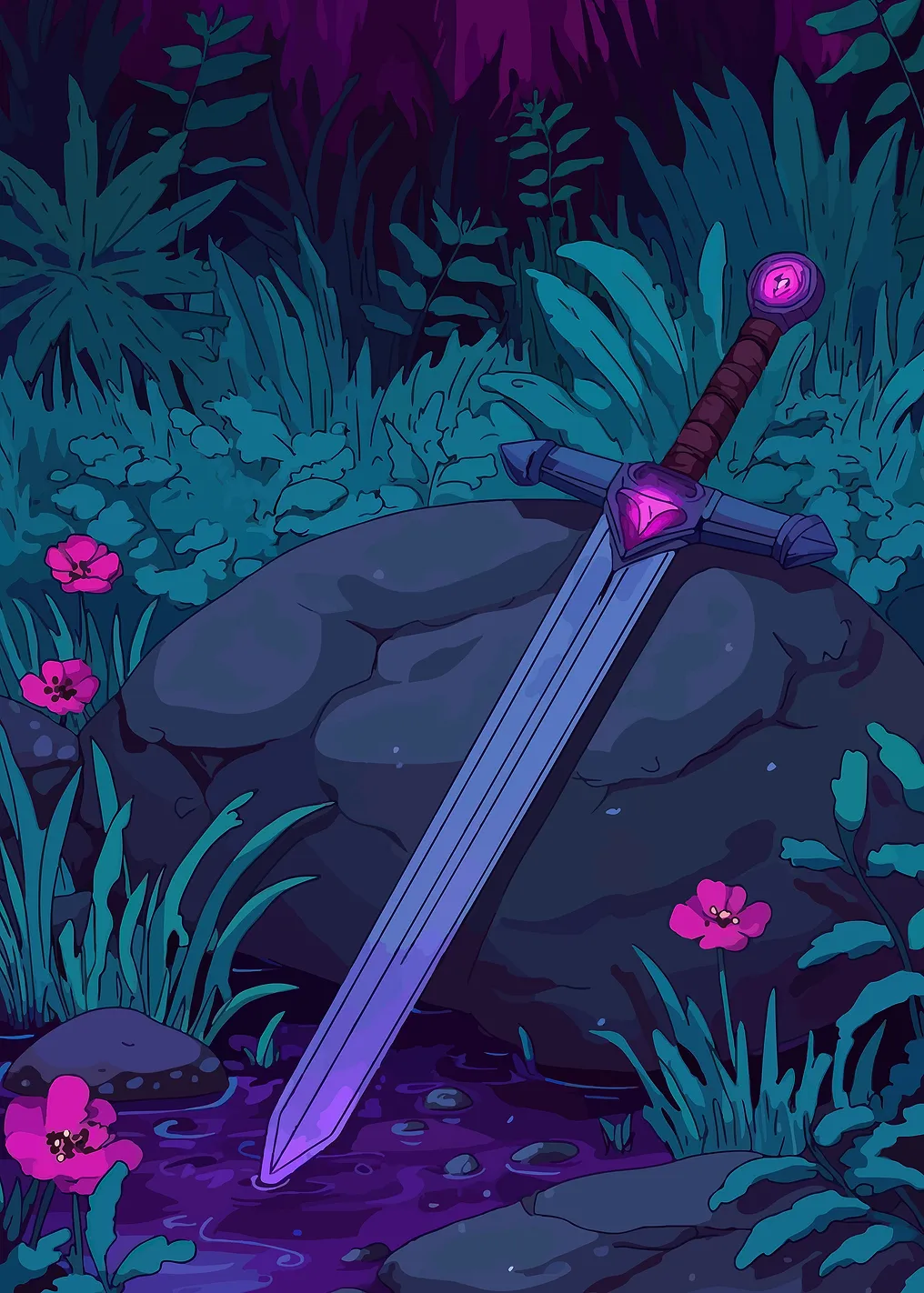 Magical Sword in a Forest Stream