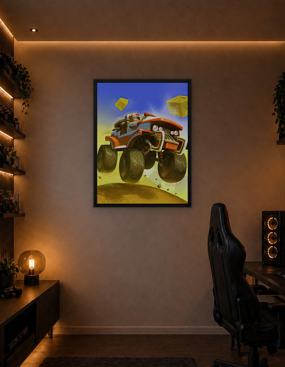 Monster Truck Racing in a Desert Landscape
