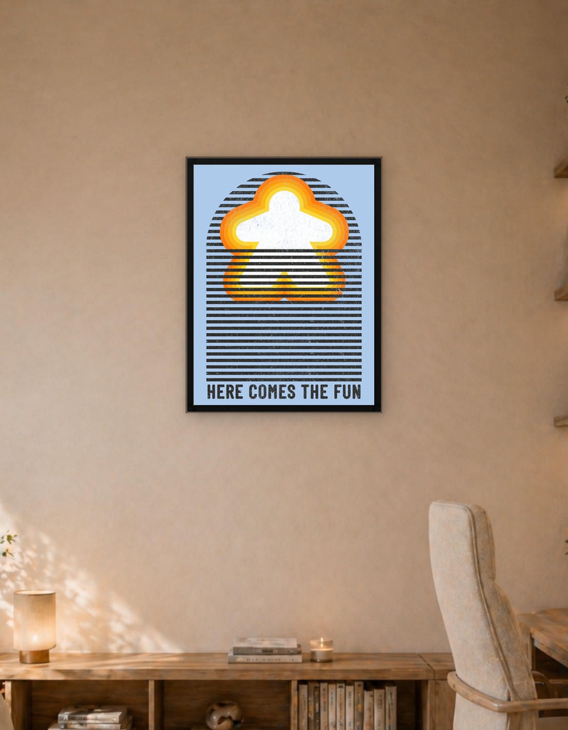 Retro Sunrise Meeple Board Game Room Decor
