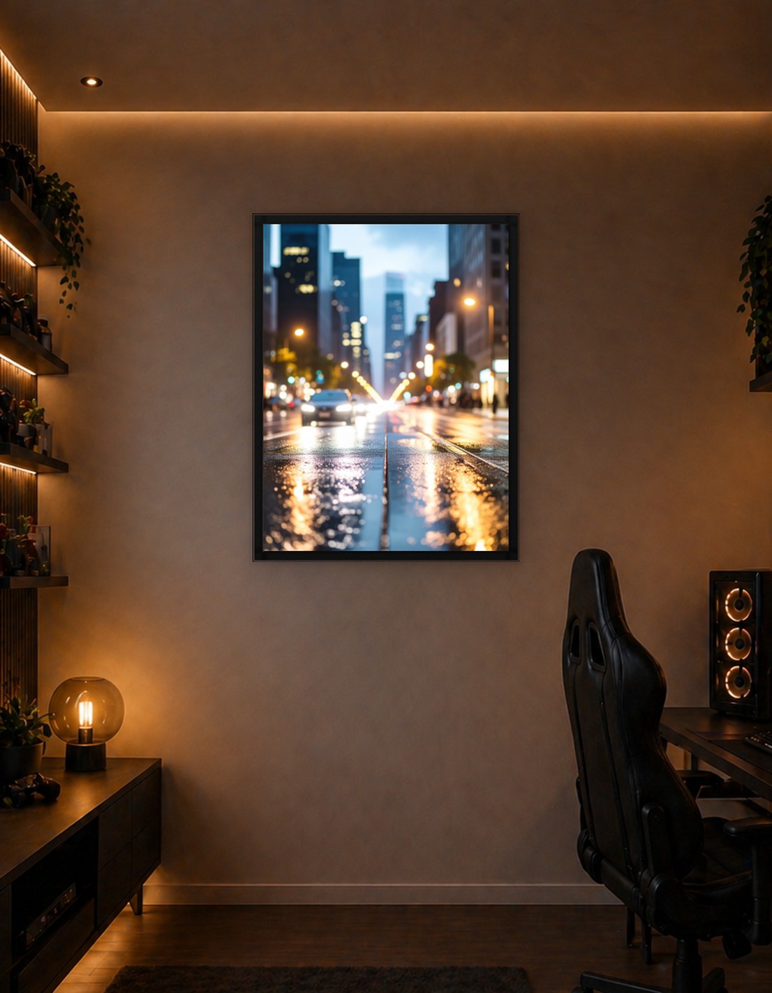 Rainy City Street at Night