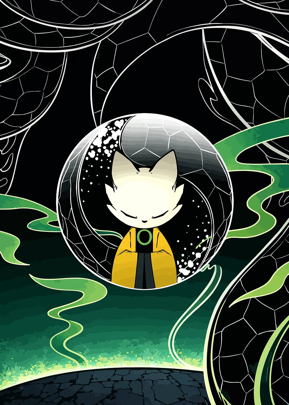 Meditating Fox Spirit in Crystal Orb