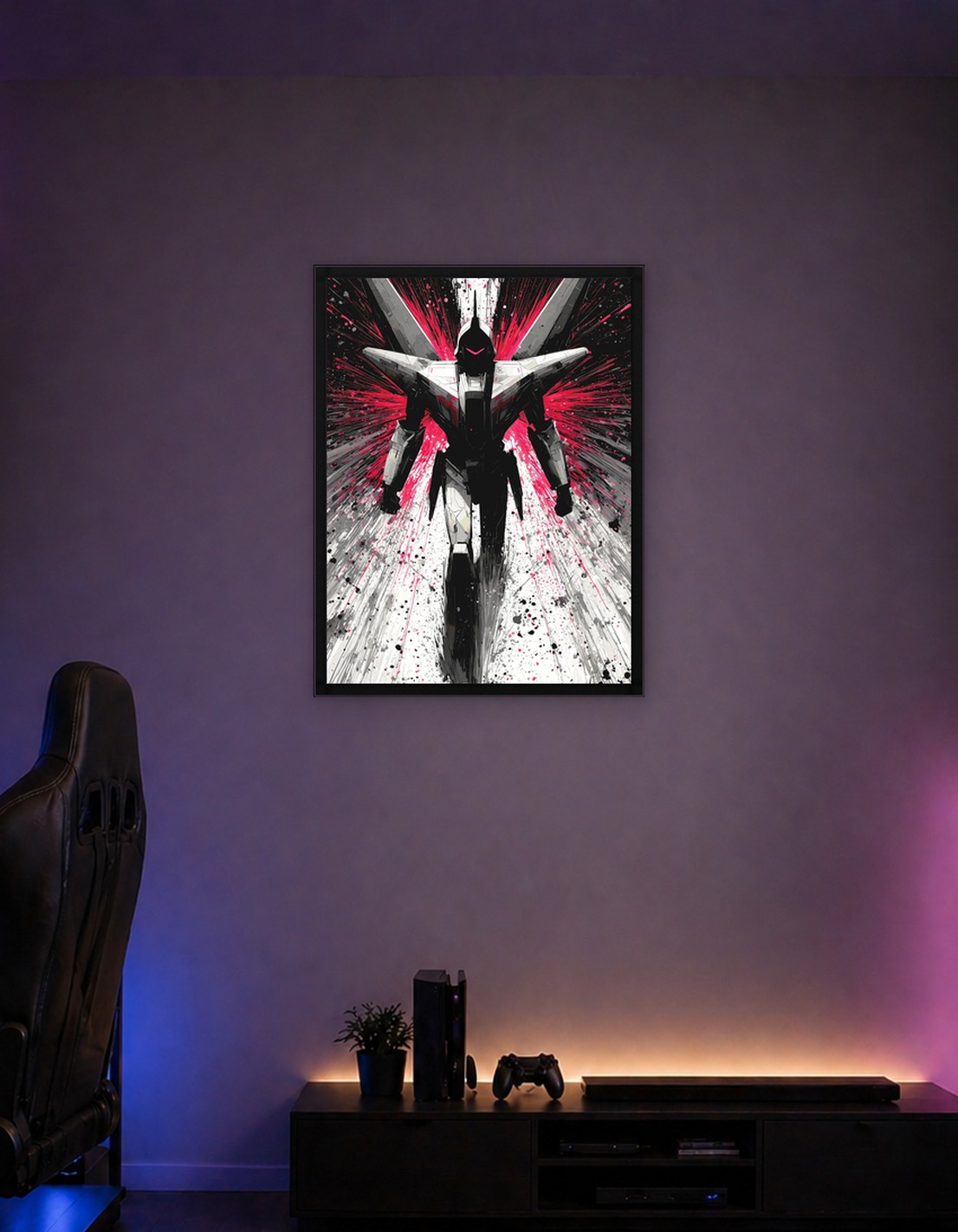 Mecha Robot with Red Explosion Background