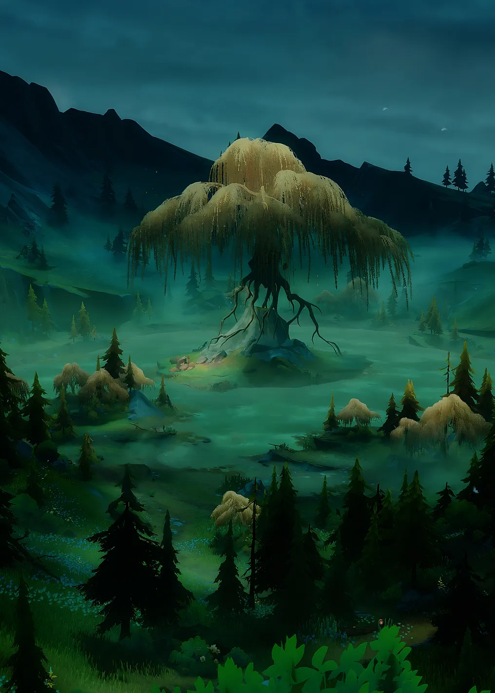 Mystical Willow Tree in Misty Forest Gaming