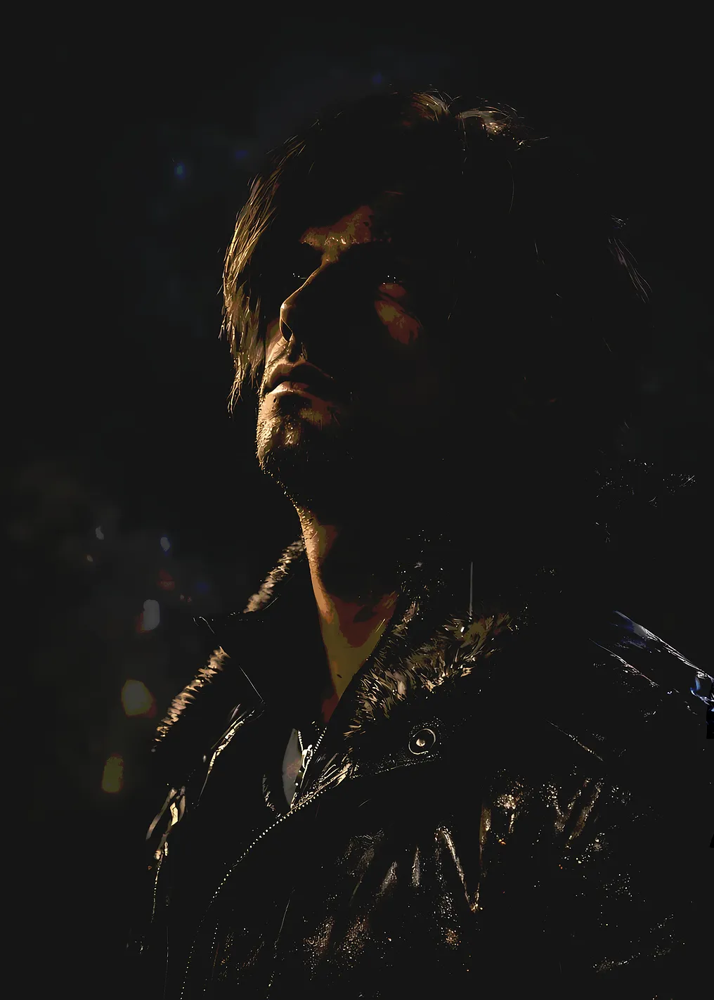 Man in Leather Jacket in Dark