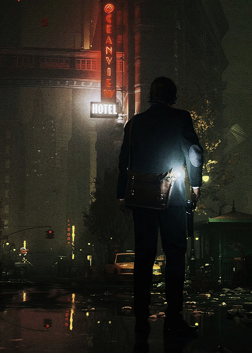 Man in Suit at Night Hotel