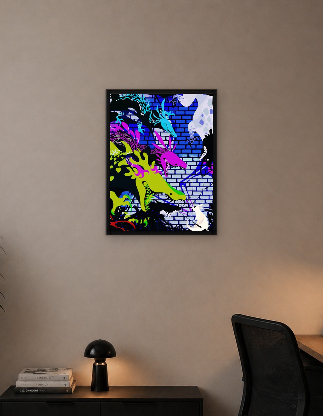 Neon Dragons and White Creature