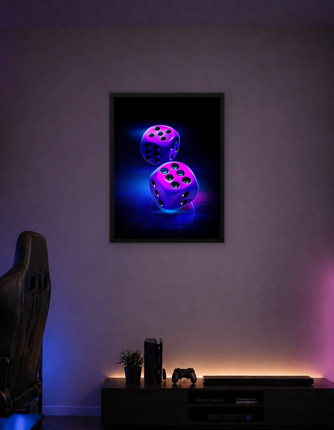 Neon Dice on Dark Background