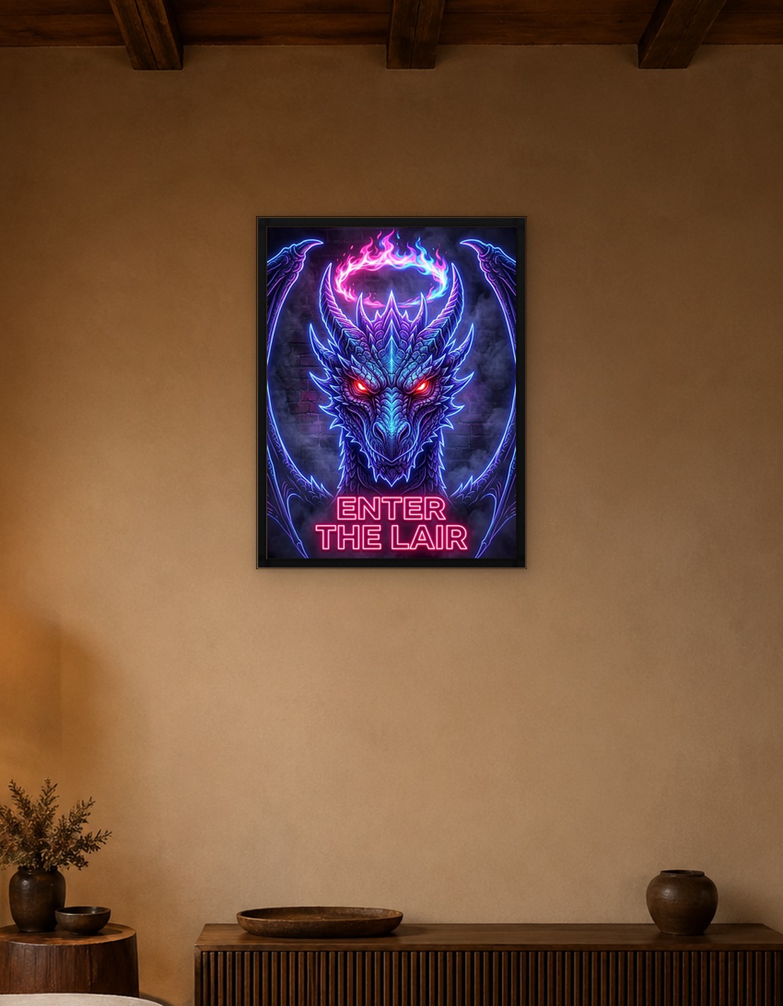 Neon Dragon with Fiery Halo