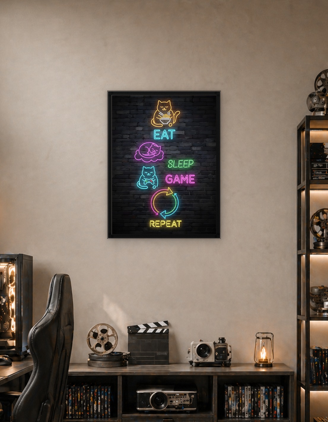 Neon Cat Eat Sleep Game Repeat