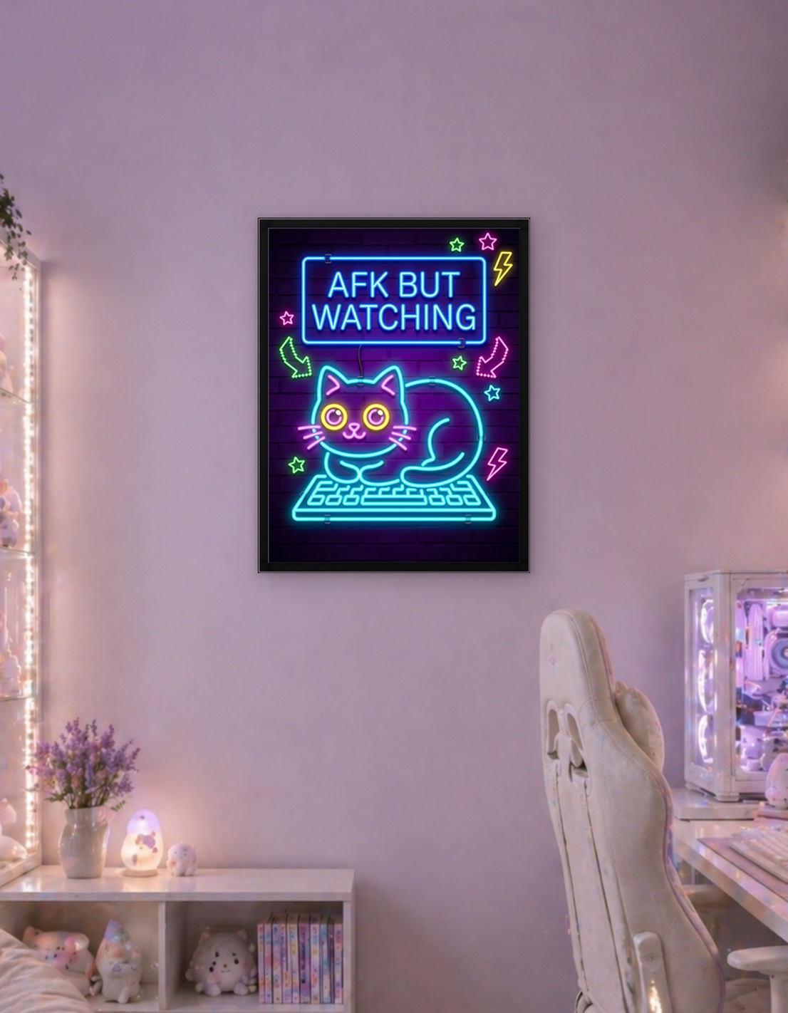 Neon Cat on Keyboard