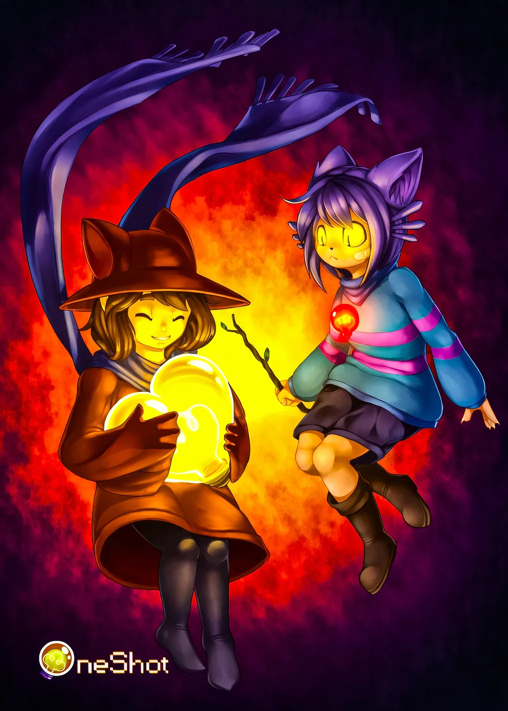 Niko and Frisk with Glowing Heart
