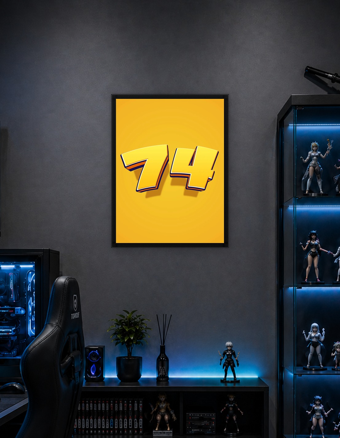 Number 74 in Yellow and Blue