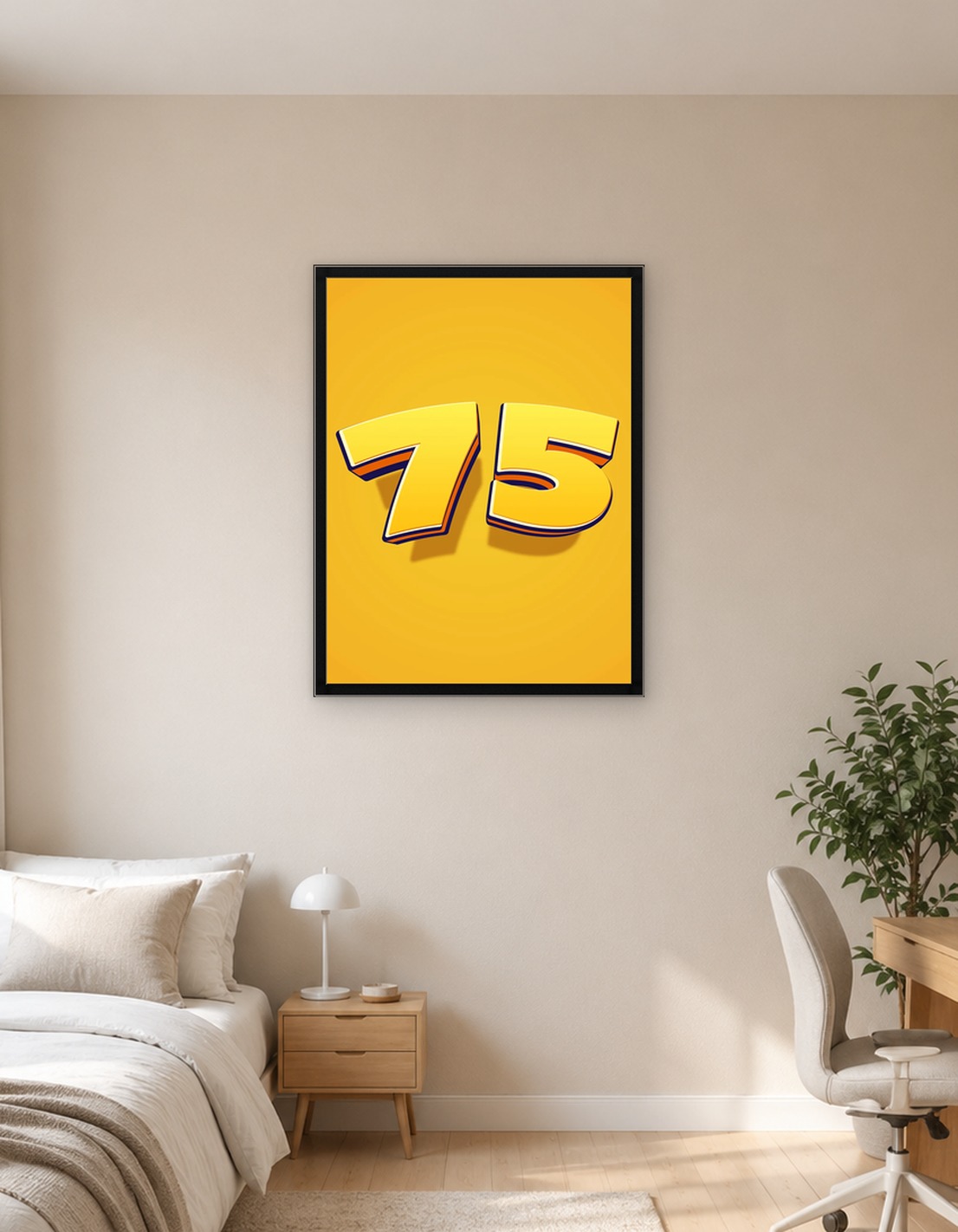 Number 75 in 3D Yellow