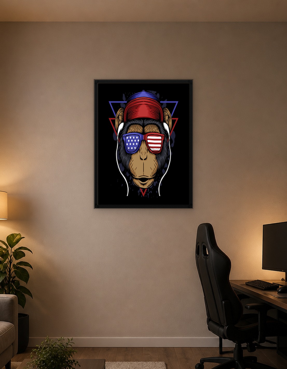 Monkey Wearing American Flag Sunglasses and Cap