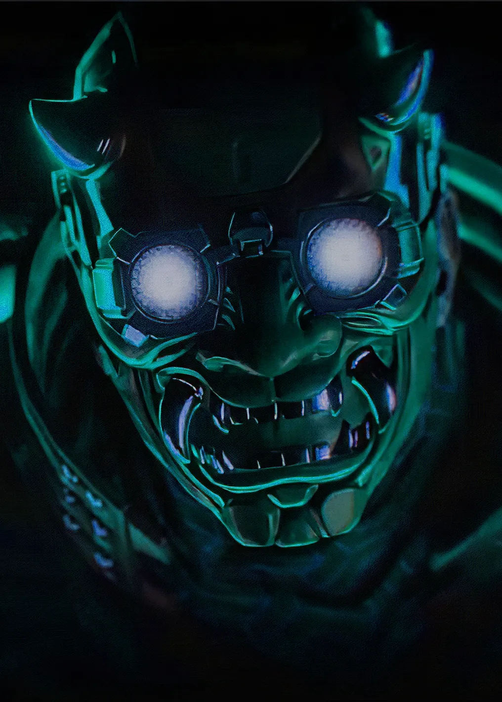 Octane Cyberpunk Oni Mask with Glowing Eyes