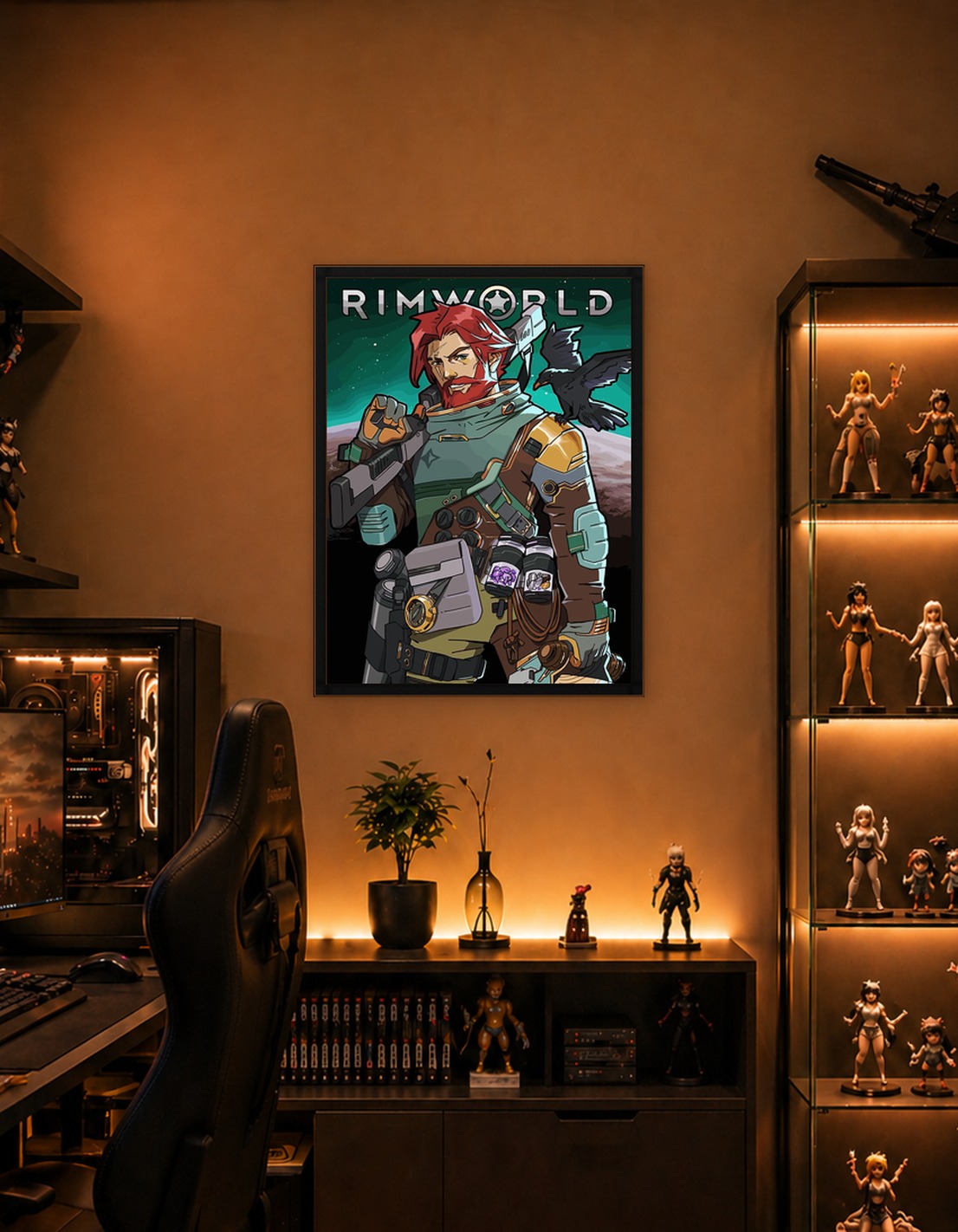 RimWorld character with crow and gun