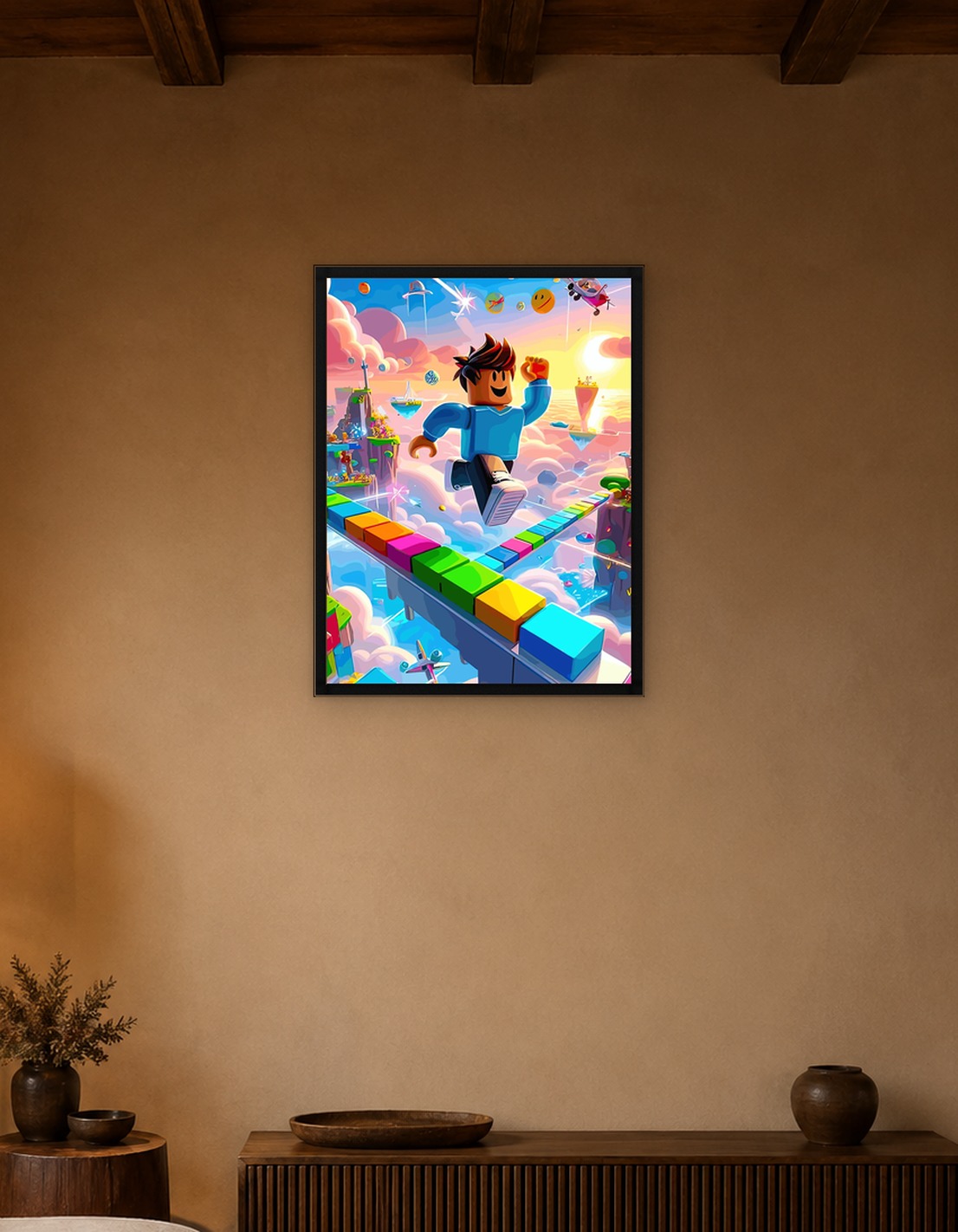 Roblox Character Running on Colorful Blocks