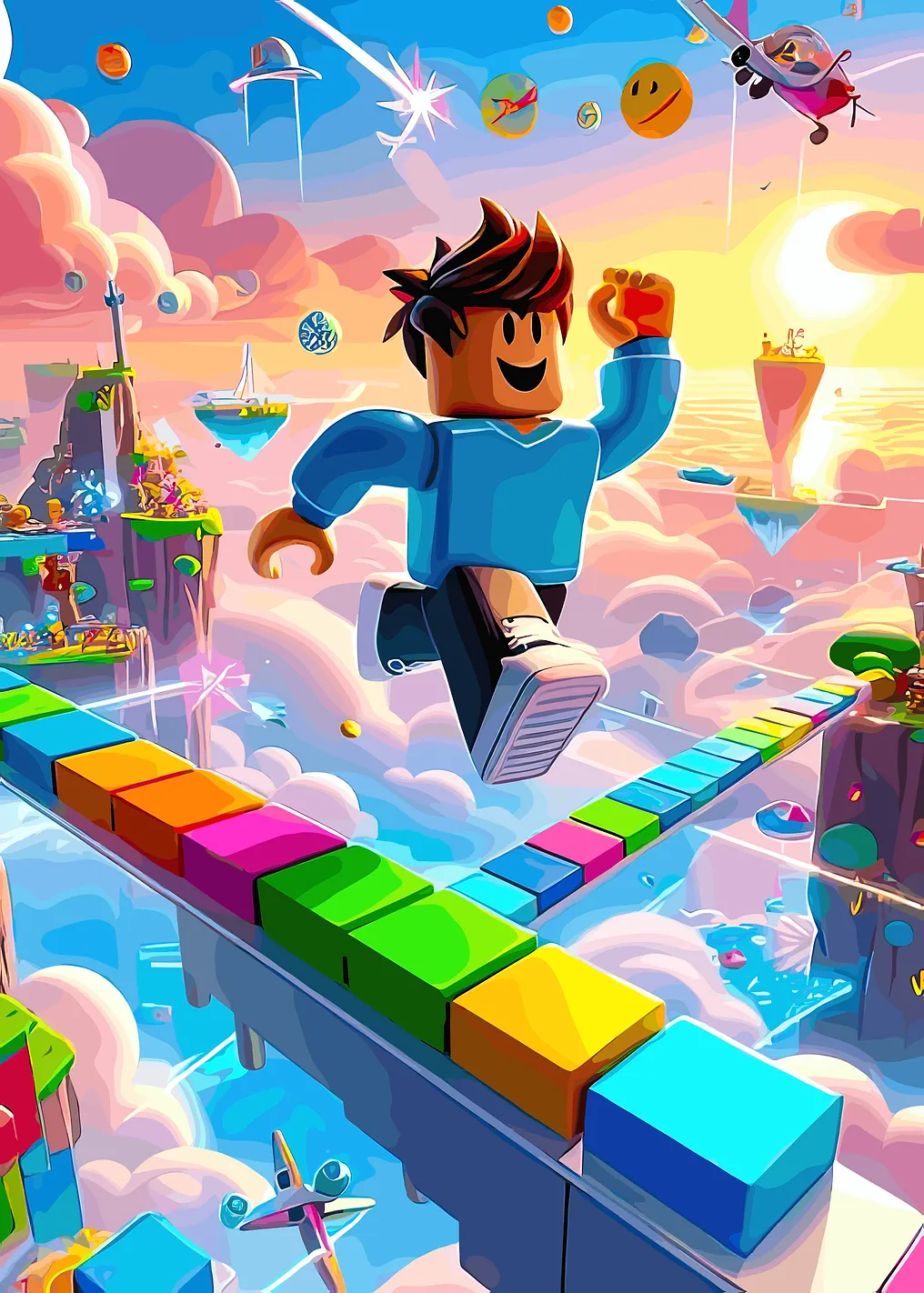 Roblox Character Running on Colorful Blocks