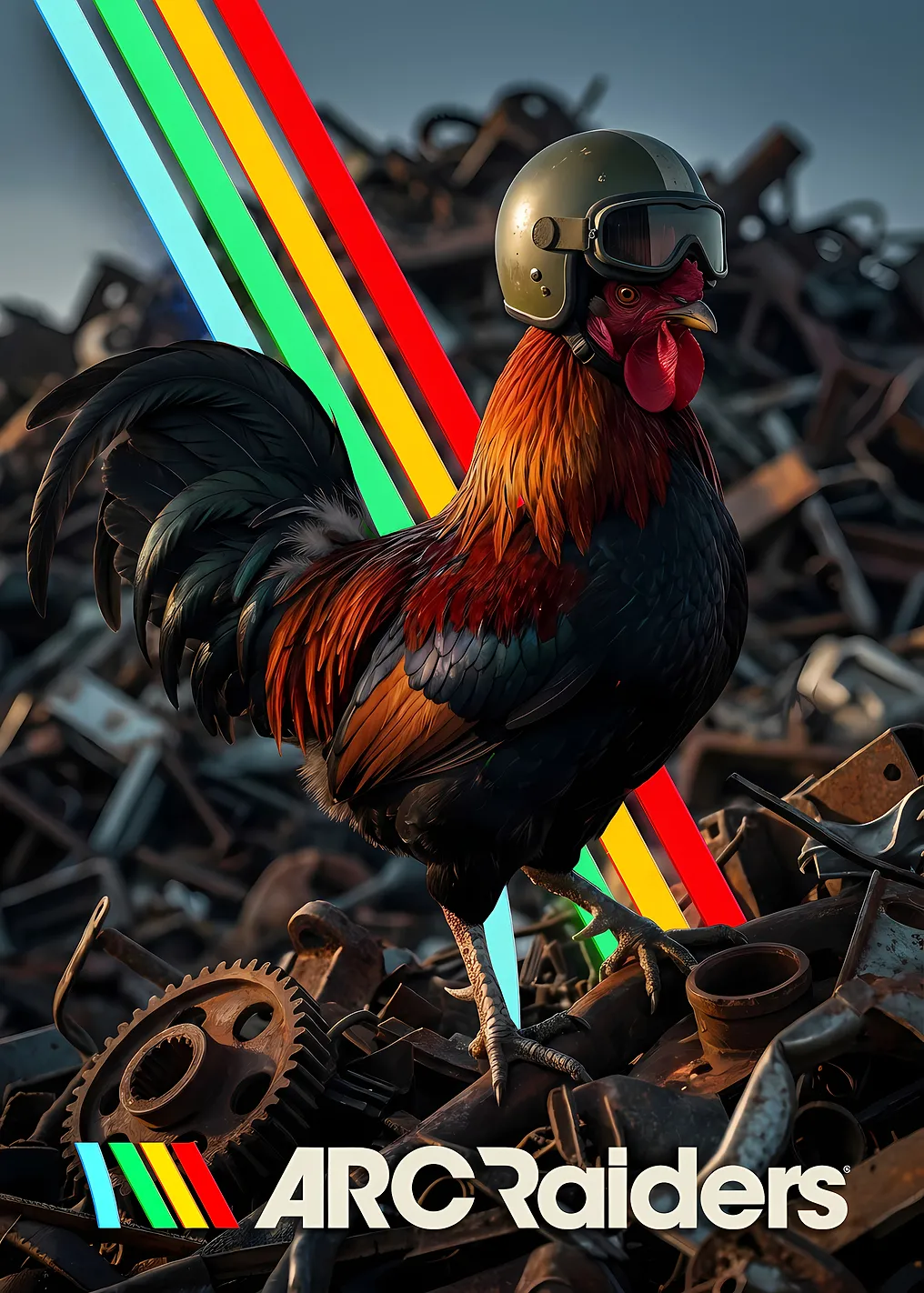 Rooster with Helmet and Goggles