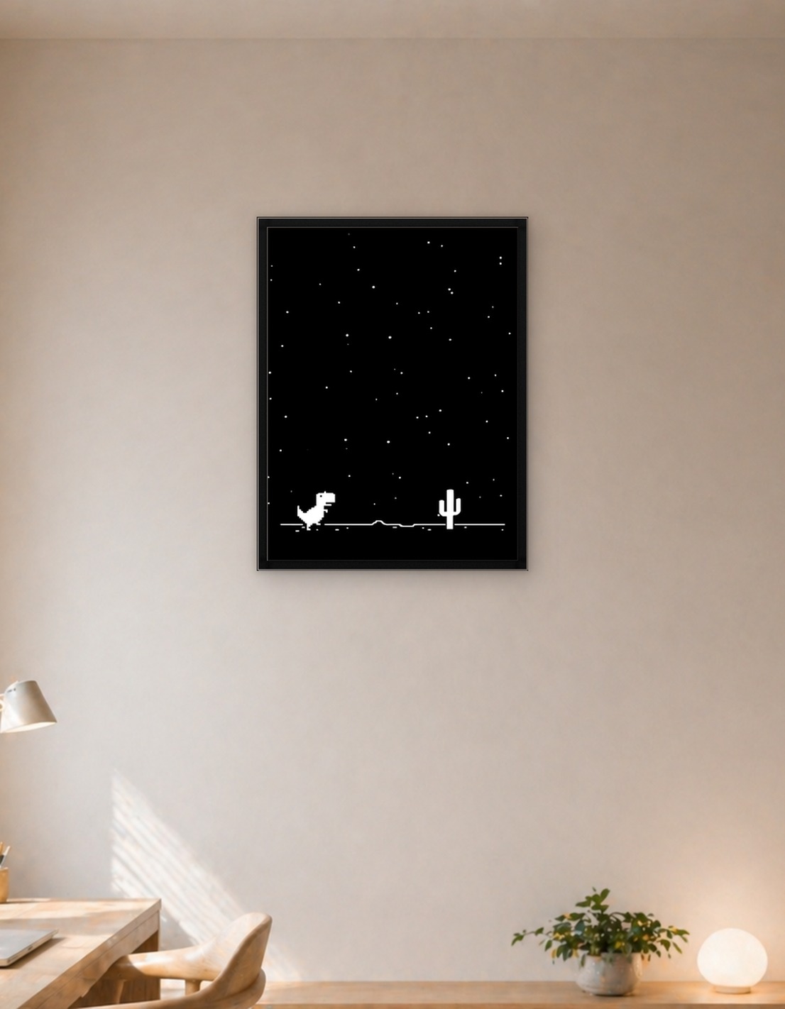 Pixel Dinosaur in Desert Night