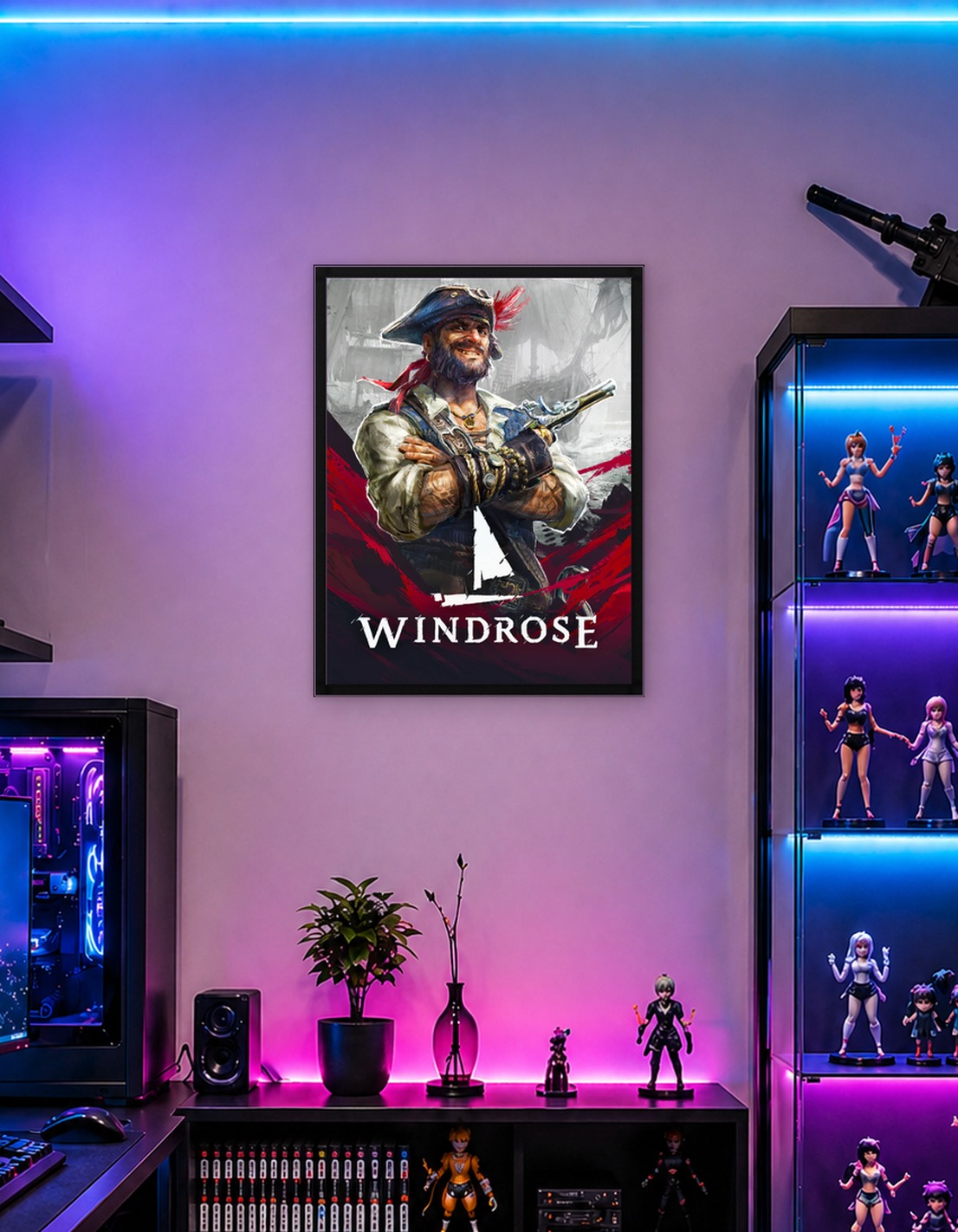 Pirate with Pistol and Ship Background