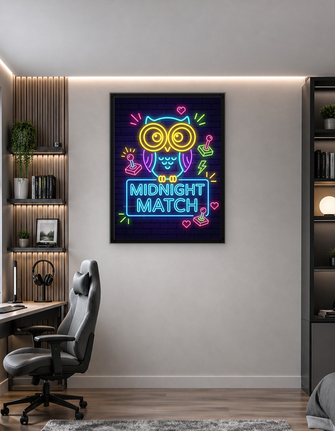 Midnight Match Neon Owl and Joysticks