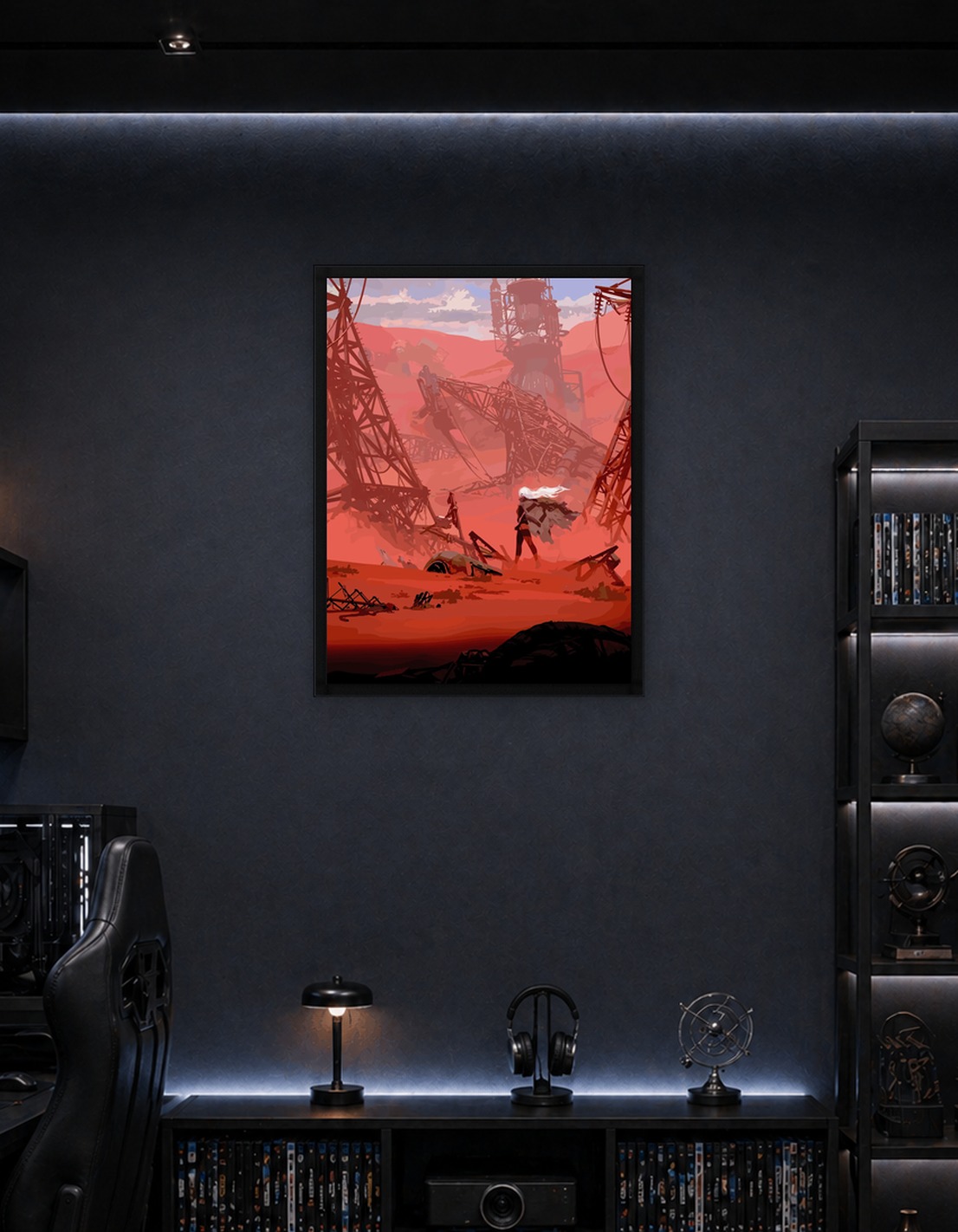 Post-apocalyptic landscape with a lone figure