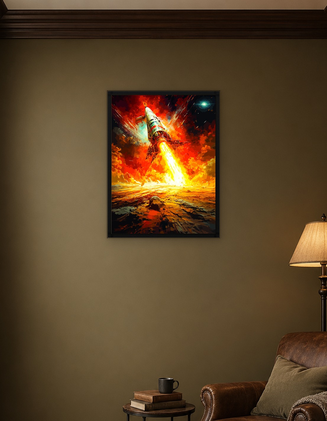 Rocket Launching into Fiery Sky