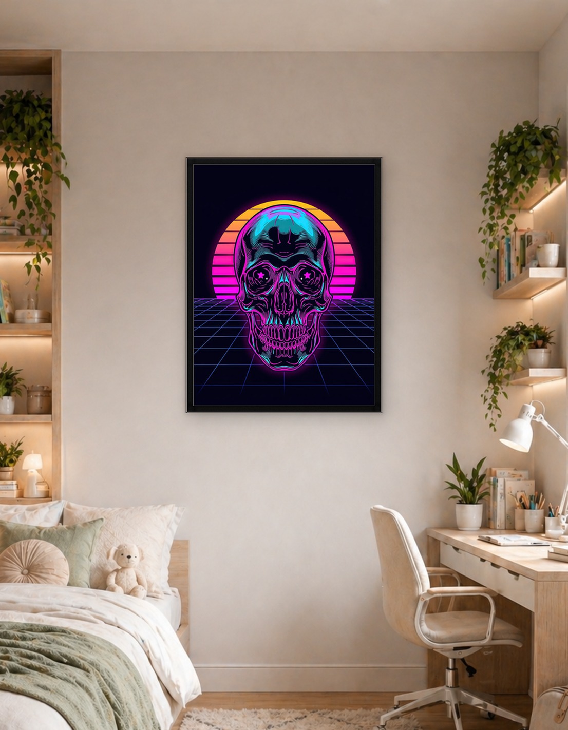 Retro Skull Sunset Grid
