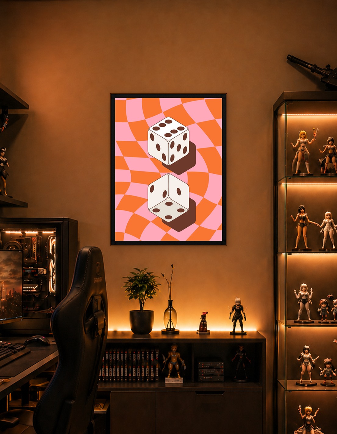 Retro Dice on Checkerboard