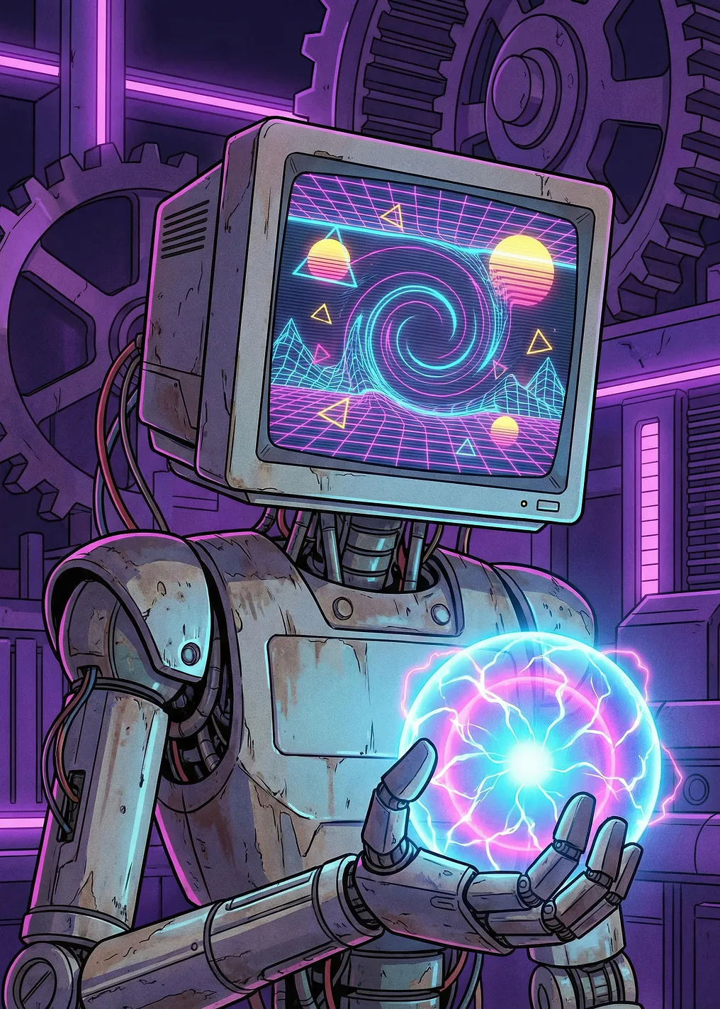 Retro Robot with Energy Orb