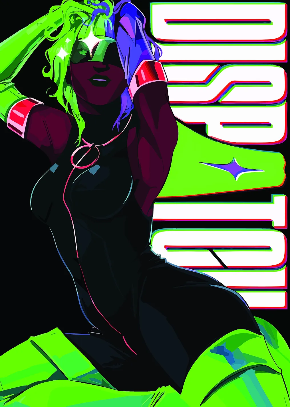 Retro Sci-Fi Woman with 'DISPTO' Text