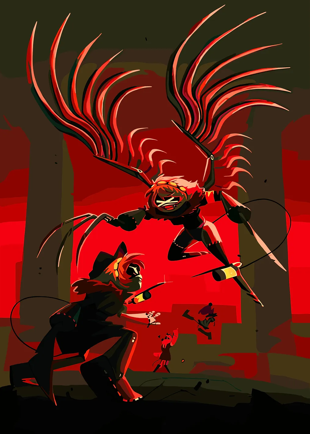 Robotic battle in a red-hued world