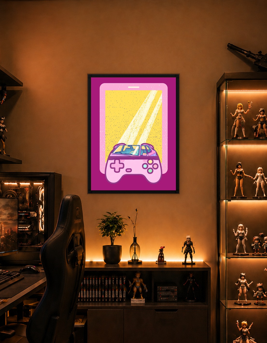 Pink Game Controller with Car Reflection