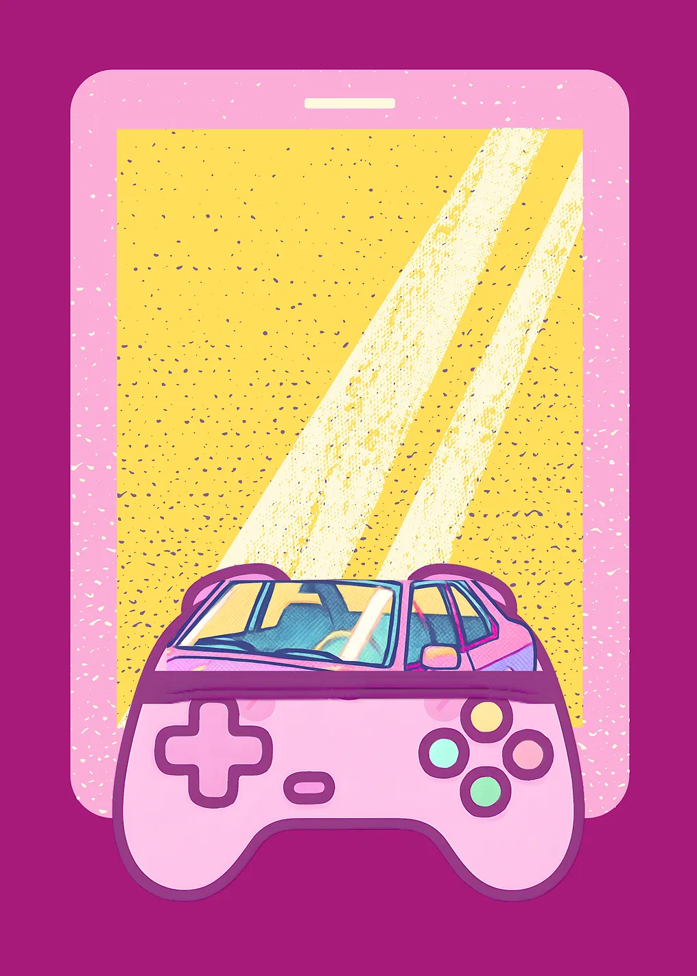 Pink Game Controller with Car Reflection