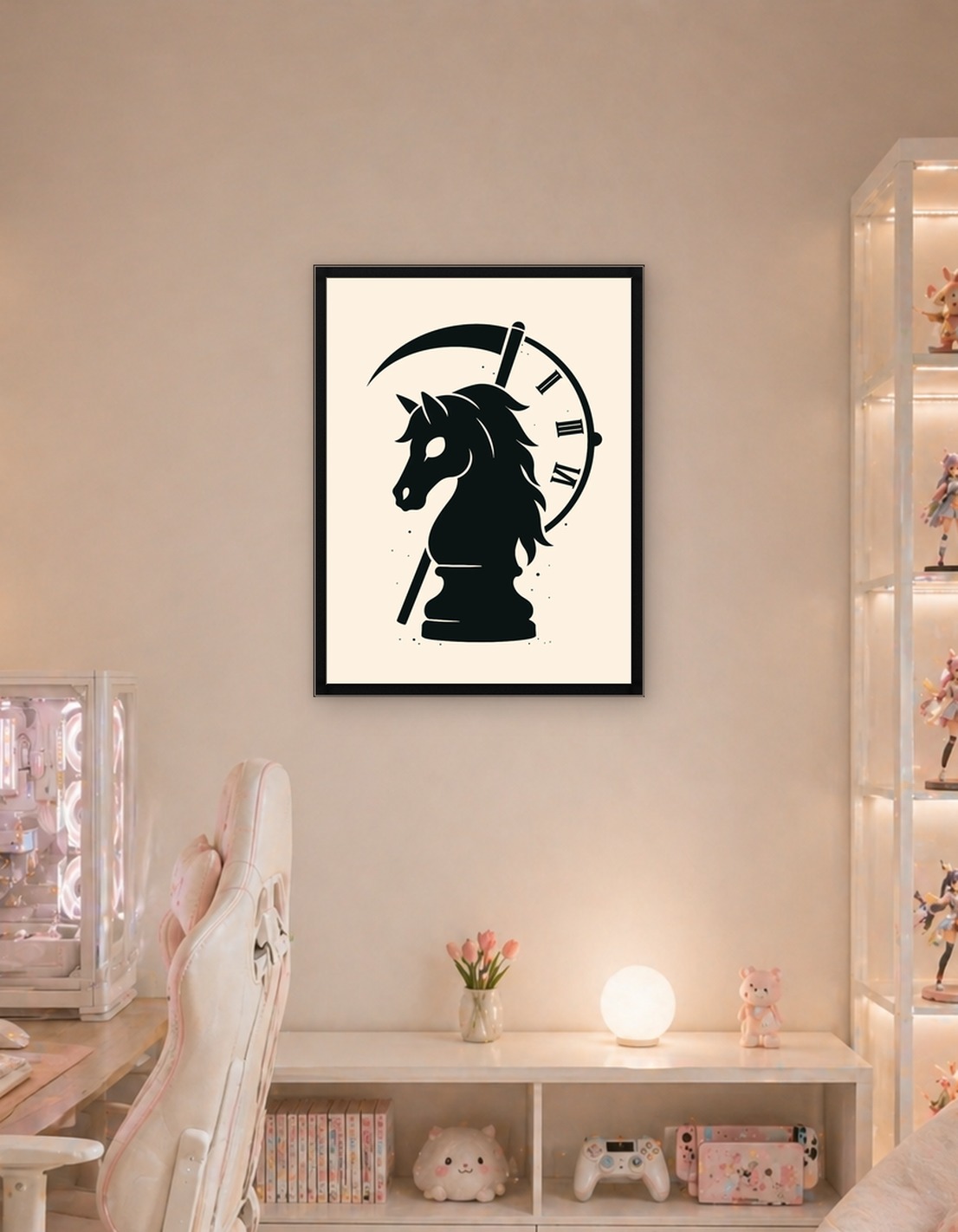 Knight Chess Piece with Scythe and Clock