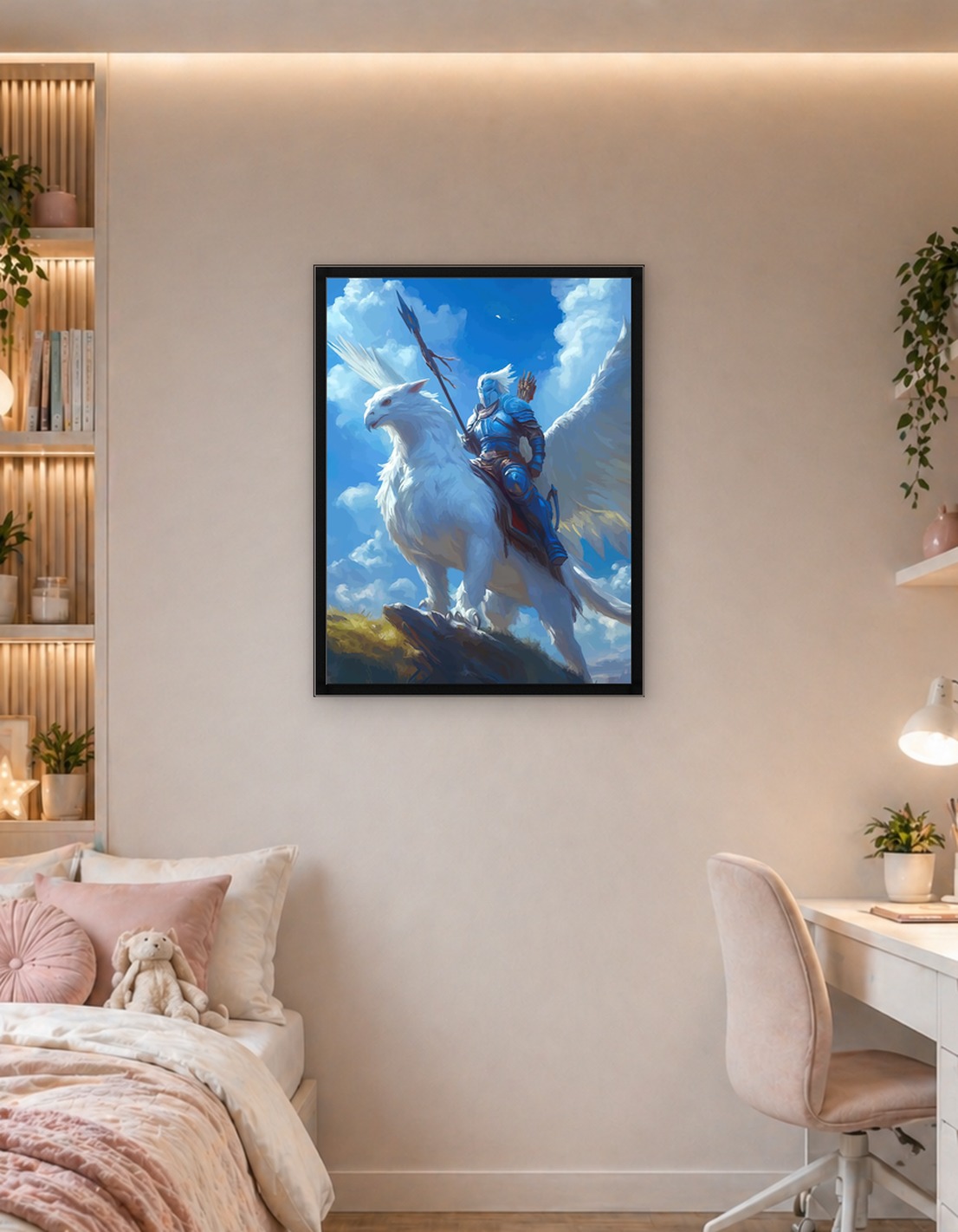 Knight Riding a White Gryphon