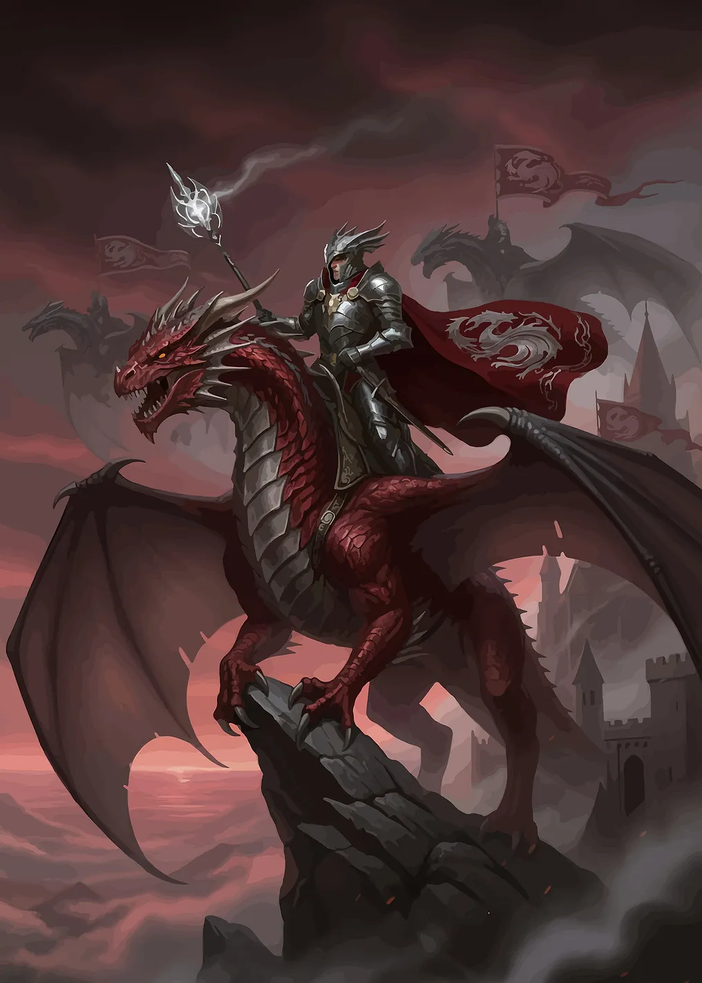 Knight Riding a Red Dragon