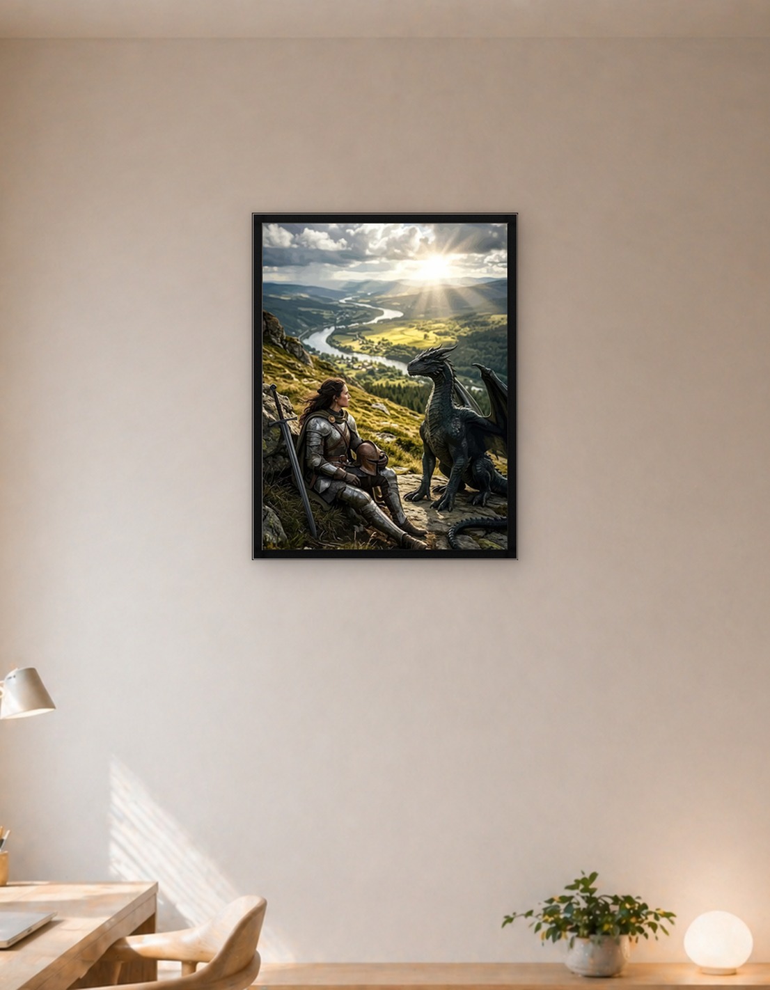 Knight and Dragon in a Mountain Landscape