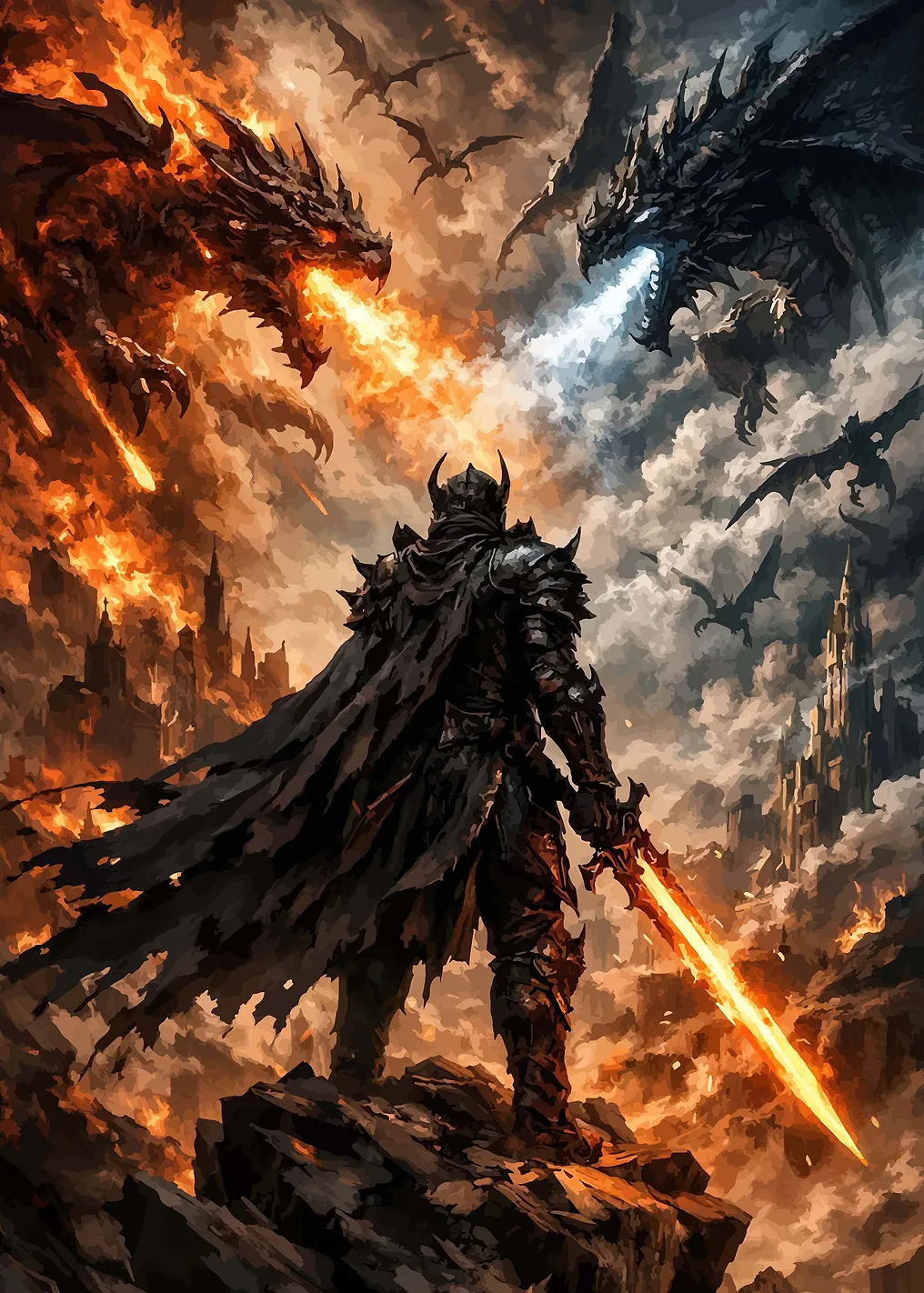 Knight vs Dragons in Fiery Battle
